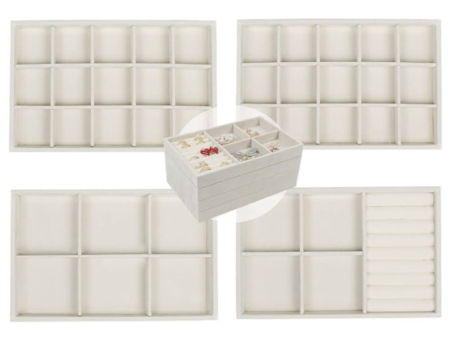 Set of 4 Stackable Jewelry Trays Organizer, Velvet Earring Organizer, Jewelry Organizer Showcase ... | Amazon (US)