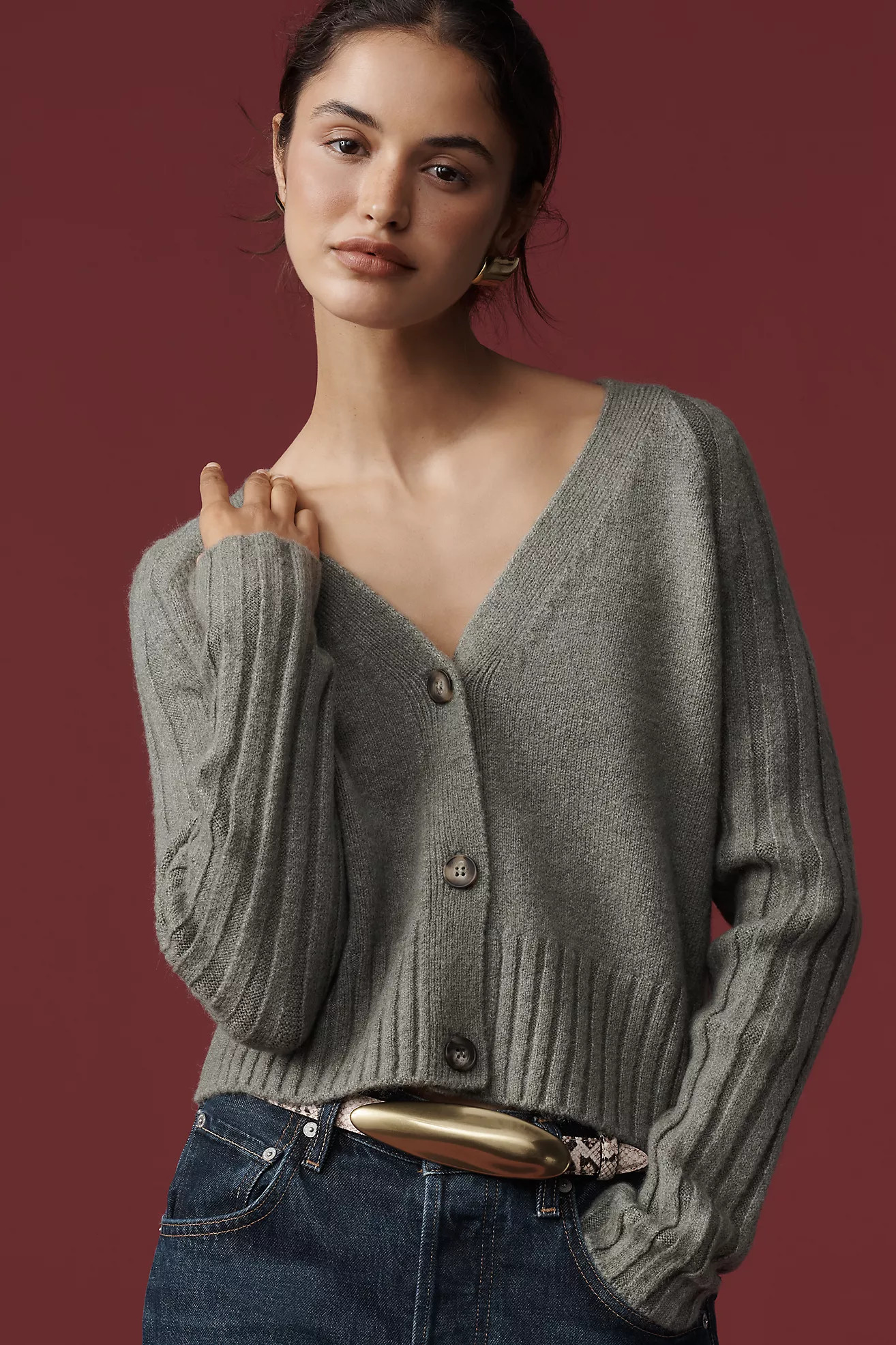 By Anthropologie Ribbed Sleeve Cardigan Sweater | Anthropologie (US)