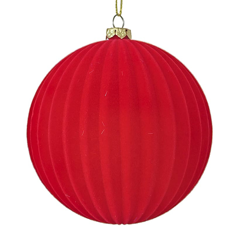 Classic Christmas Red Flocked Ball Ornament, 4" | At Home