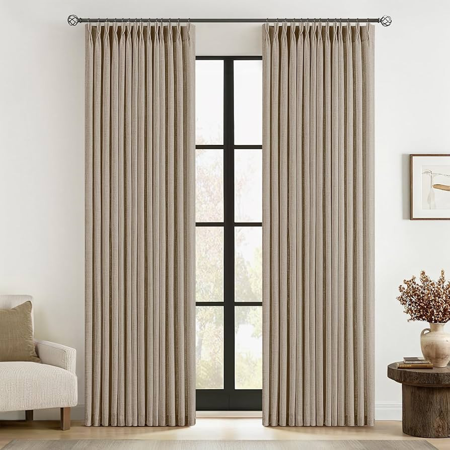 MIULEE Pinch Pleated Thick Linen Curtains 90 Inches Long 2 Panels for Living Room Bedroom, Linen ... | Amazon (US)