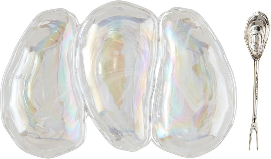 Mud Pie Oyster Triple Dip; dish 6" x 9" | utensil 5 1/2" | Amazon (US)