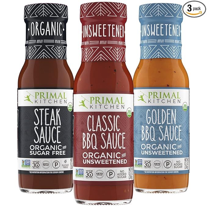 Primal Kitchen Organic Unsweetened BBQ & Steak Sauce Three-Pack, Whole30 Approved, Certified Pale... | Amazon (US)