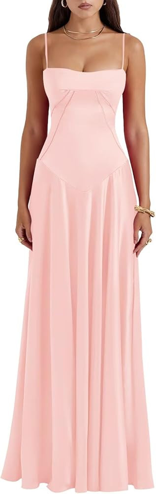 Long Satin Bridesmaid Dresses for Women Formal A-Line Corset Wedding Guest Dress Evening Party | Amazon (US)