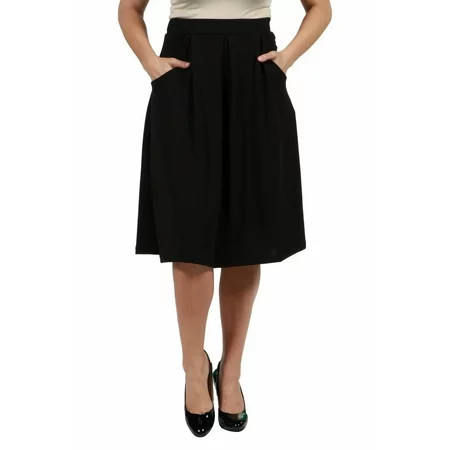 24/7 Comfort Apparel Women s Plus Size Classic Knee Length Black Skirt With Pockets | Walmart (US)