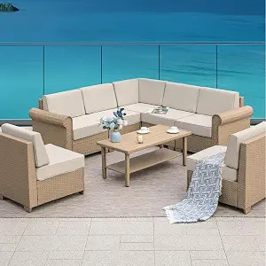 Patio Furniture Set 8 Piece, Wicker Rattan Sectional Sofa Couch with 5.5" Thick Waterproof Cushio... | Amazon (US)