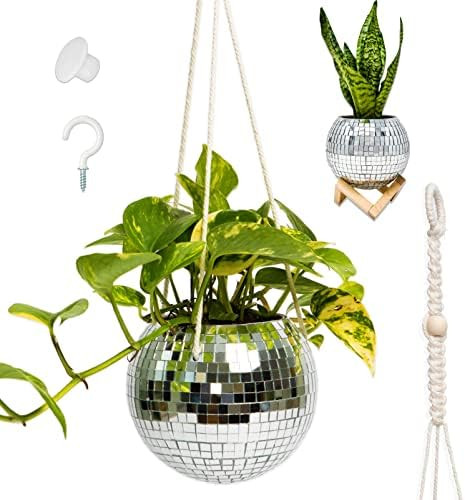 Amazon.com: Lunar Sol - Disco Ball Planter - Disco Ball Plant Hanger with Macrame Cotton Rope, wi... | Amazon (US)