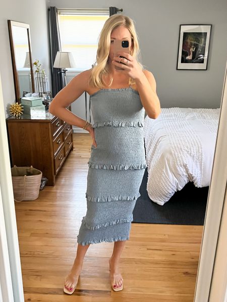 Wedding season…. The new Wedding collection from Cupshe has so many dresses perfect for brides and her guests! Code jacqueline15 saves on orders $65+  Size small in this gorgeous tie shoulder rouched midi! Love the ruffles! 

#LTKSeasonal #LTKwedding #LTKunder50