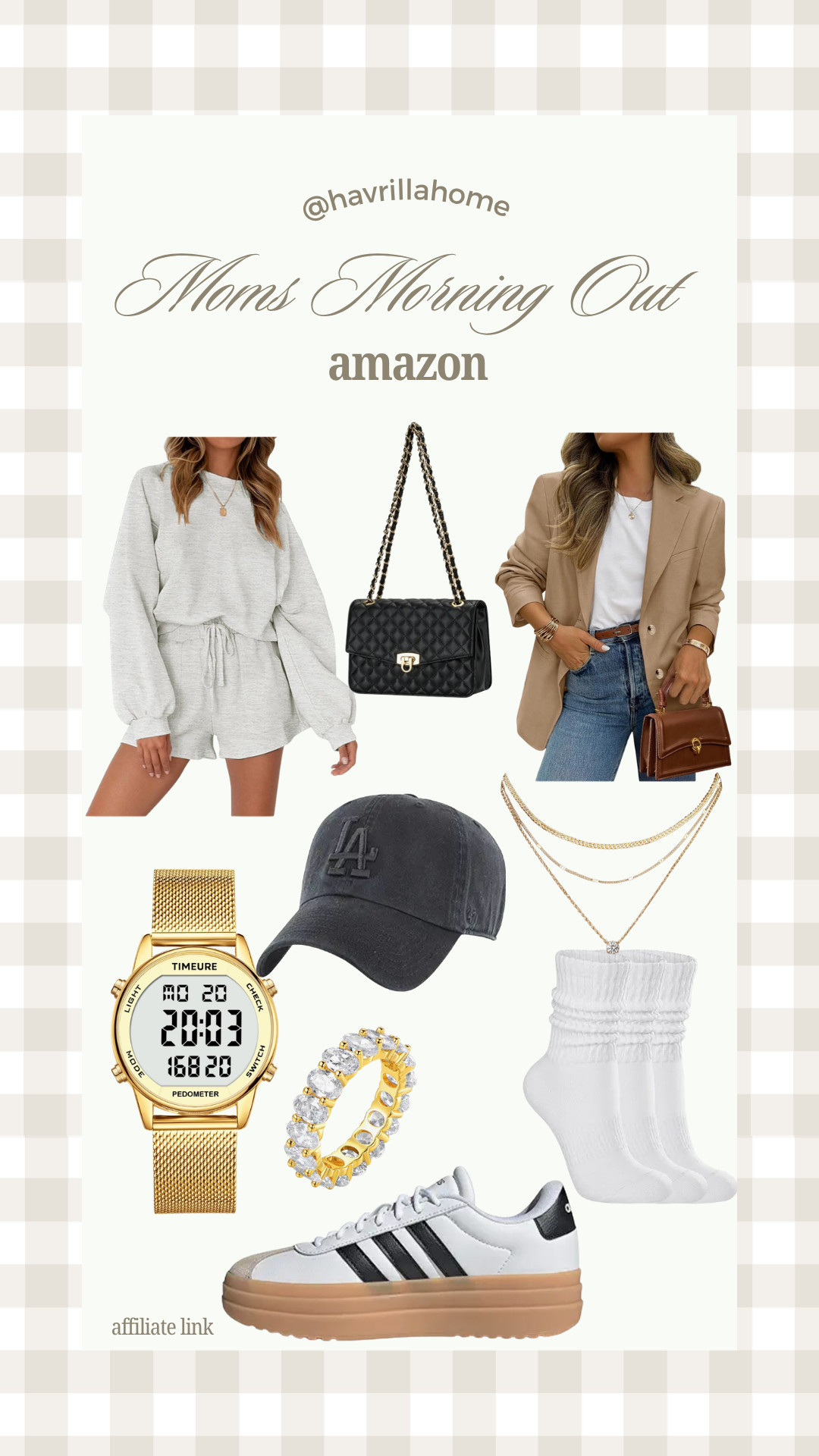 Amazon mom outfit ideas, casual mom style,Amazon athleisure set, matching lounge set women, blazer jeans outfit, mom errands outfit, adidas sneakers women, black baseball cap outfit, layered gold necklace, white crew socks women, quilted black handbag, brown satchel purse, gold watch women, everyday amazon fashion, comfy chic outfits, school drop off outfit, coffee run outfit ideas, sporty casual style, women’s amazon accessories, busy mom wardrobe

4. Summer Casual Amazon 

 #LTKMothersDay

#LTKootd #LTKBeauty