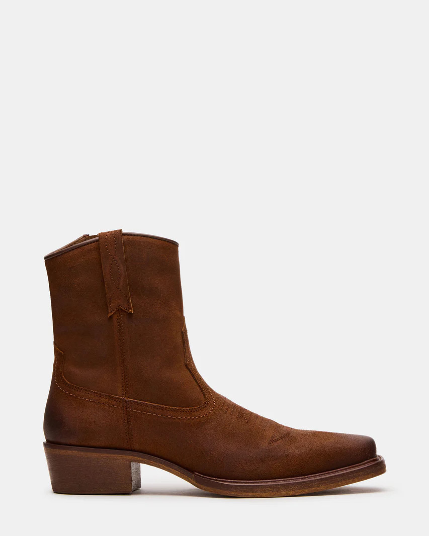SANDERSON Dark Tan Square-Toe Western Men's Ankle Boot | Steve Madden (US)