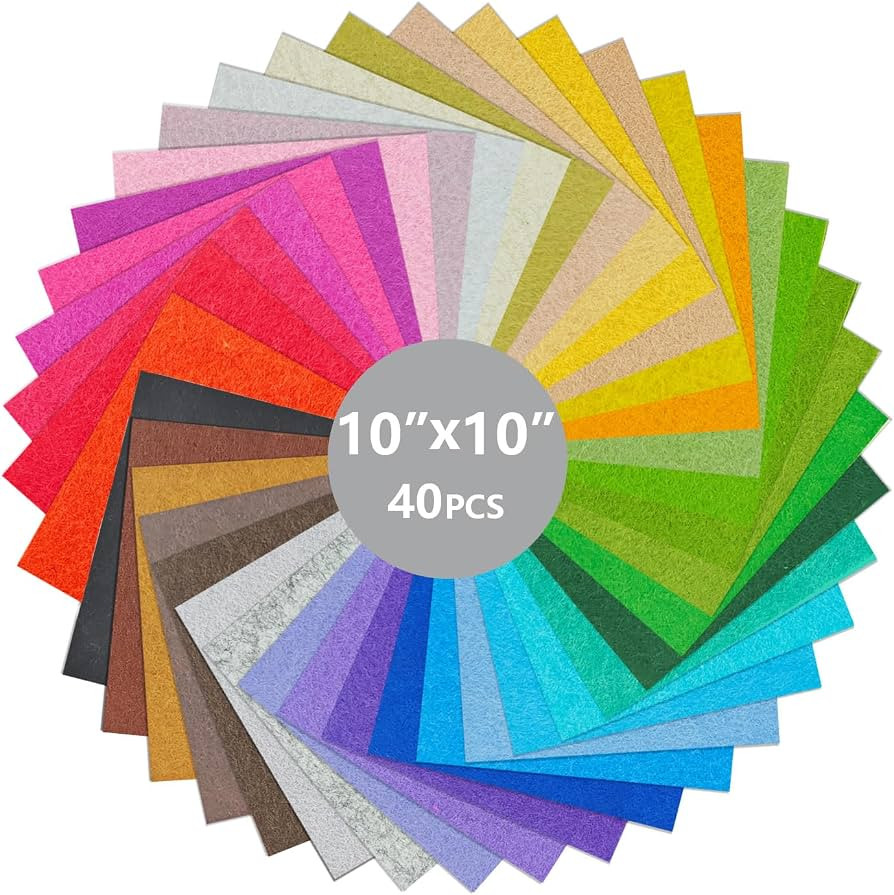 40PCS Felt Fabric Sheets Craft - 10"x 10" Assorted Colors - 1mm Thick Square Nonwoven Felt Fabric... | Amazon (US)