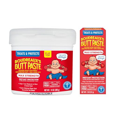 Boudreaux's Butt Paste Maximum Strength Diaper Rash Cream, Diaper Cream for Baby, Fast Relief & Overnight Protection for Moderate to More Irritated Rash, Pediatrician-Recommended, 2 oz & 14 oz | Amazon (US)