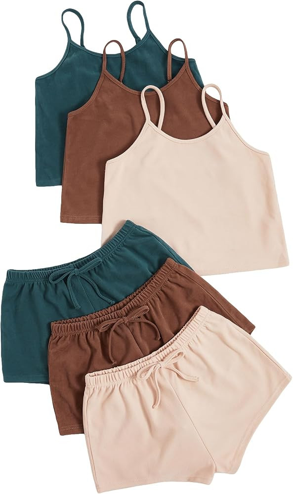 GORGLITTER Women's 6 Pieces Lounge Set Crop Tank Top Elastic Waist Shorts Pajama Set Outfits | Amazon (US)