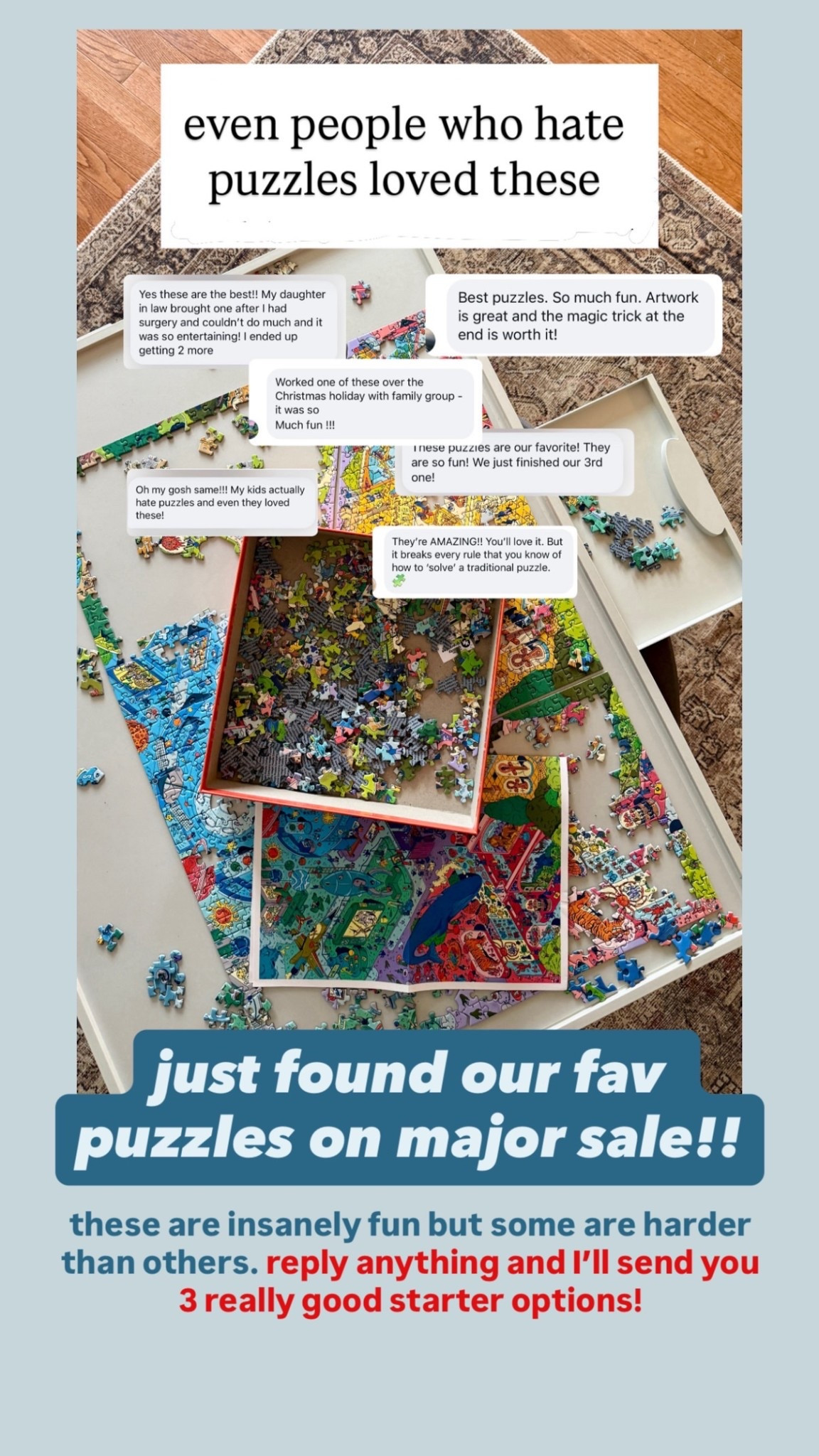 just found our fav puzzles on major sale!!

These magic puzzles have the coolest surprise ending 🤯🧩 there are so many different themes to choose from 

magic puzzle, family puzzle game, screen free activities, kids summer activities, boredom busters for kids, family game night ideas, interactive puzzle game, brain games for kids, travel games for kids, indoor summer activities, educational games for kids, logic puzzle game, family activities at home, games for bored kids, fun family activities, puzzle challenge game, kids thinking games, screen free fun, summer boredom ideas, tabletop games for families, family bonding activities, activities for rainy days, gifts for kids who love puzzles, games kids actually play, fun games for tweens, activities for siblings, mom hacks for summer, easy at home activities, unique family games, puzzle toys for kids, family entertainment ideas, strategy games for kids, smart games for kids, reusable activities for kids, homeschool game ideas, road trip activities for kids, screen free toys, fun indoor games, family fun ideas, brain teaser games, kids activity ideas, summer fun for kids, games for elementary kids, puzzle lovers gift ideas, educational family games

#LTKKids #LTKSaleAlert #LTKmomlife