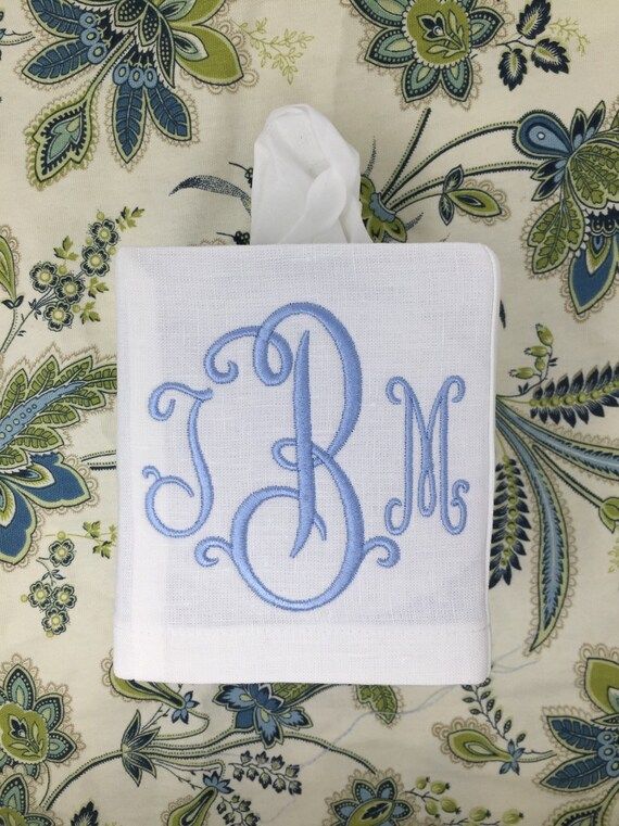 Monogrammed Linen Tissue Box Cover Savannah Monogram, monogrammed gift-personalized gift-hostess ... | Etsy (US)