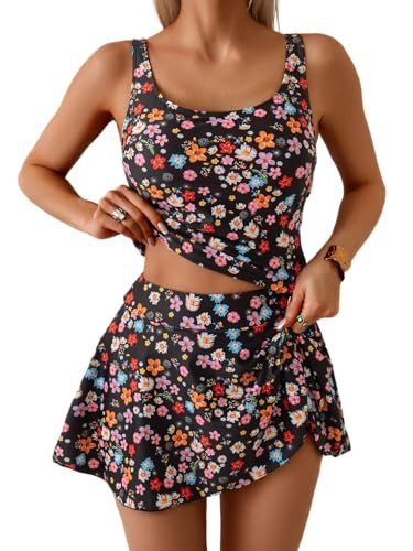 Eomenie Tankini Swimsuit for Women Tummy Control Two Piece Bathing Suit High Waisted Tank Top with Swim Skirt | Amazon (US)