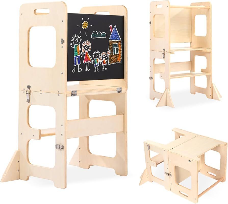 Toddler Tower, Learning Standing Tower, 4-in-1 Kitchen Wooden Stool Helper with Chalkboard, Monte... | Amazon (US)