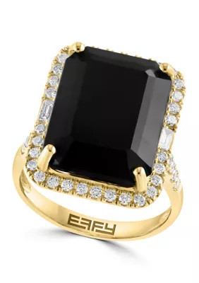 Effy Diamond and Onyx Ring in 14K Yellow Gold | Belk