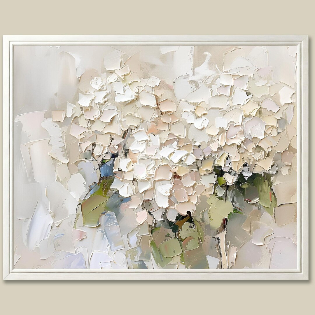 Hydrangea Floral Art Print: Beige Botanical Oil Painting - Etsy | Etsy (US)