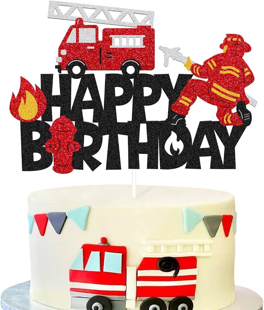 Fireman Cake Topper Fire Hydrant Truck Firefighter Helmet Alarm Engine Themed for Kids Boy Girl H... | Amazon (US)