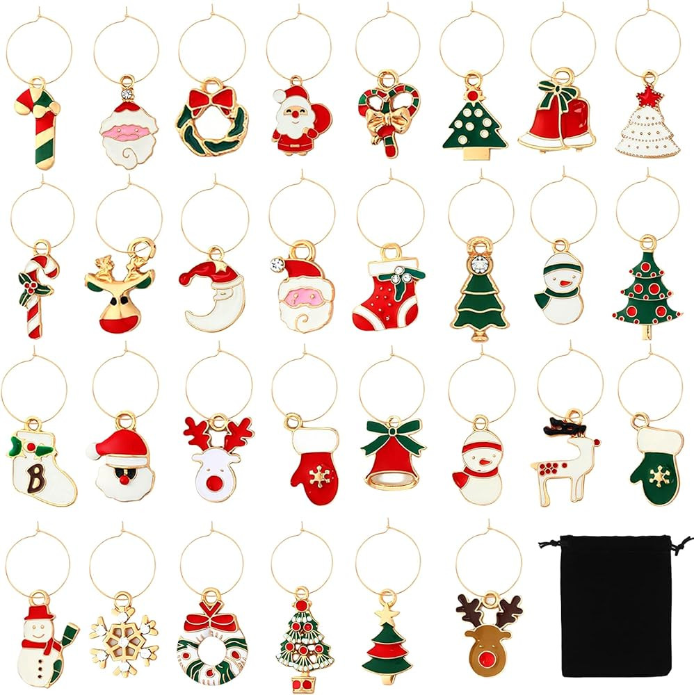 CHRISTMAS WINE ACCESSORIES: These christmas wine charms features classic winter Christmas motifs ... | Amazon (US)
