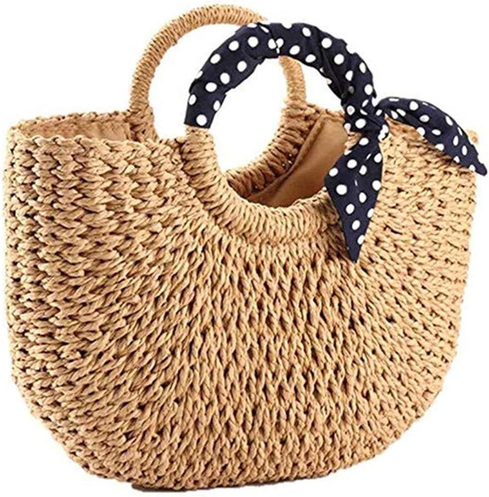 Summer Beach bag,Handmade Large Straw Tote Bag Womens Handbag (Khaki) | Amazon (US)