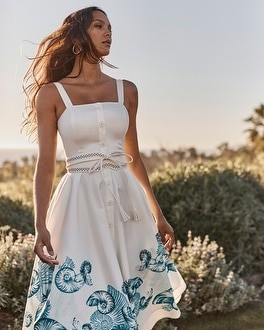 Button Front Fit & Flare Sun Dress | White House Black Market