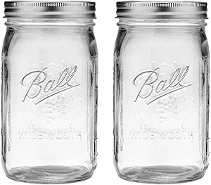 2 Mason Jar Wide Mouth 32 oz. (Quart) with Lid and Band - Clear | Amazon (US)