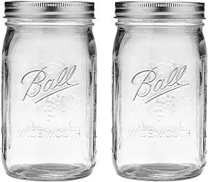 2 Mason Jar Wide Mouth 32 oz. (Quart) with Lid and Band - Clear | Amazon (US)