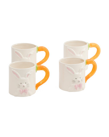 Set Of 4 Bunny And Carrot Handle Mugs | TJ Maxx