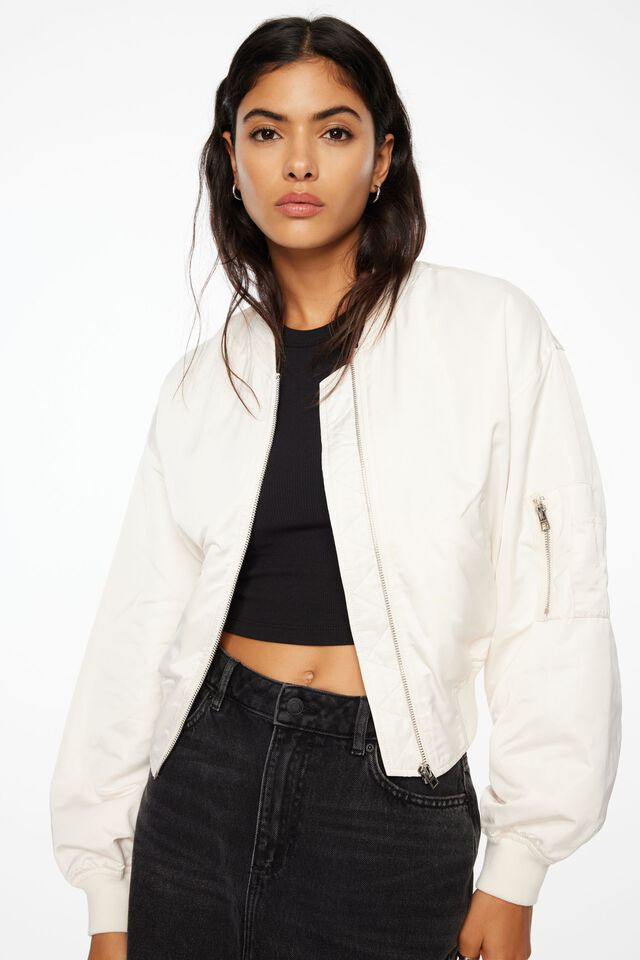 Cropped Satin Bomber Jacket | Dynamite Clothing