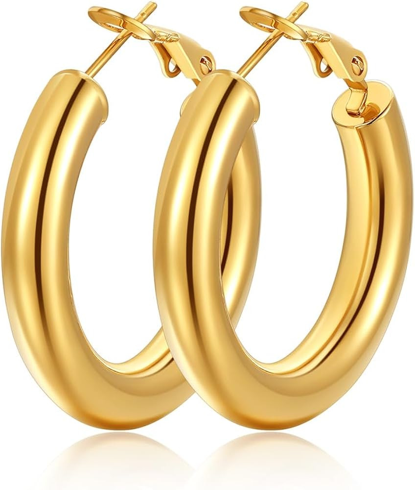 Classic Black/18K Gold Plated/Stainless Steel Hoop Earrings for Women, Size 20mm/30mm/40mm/60mm/8... | Amazon (US)