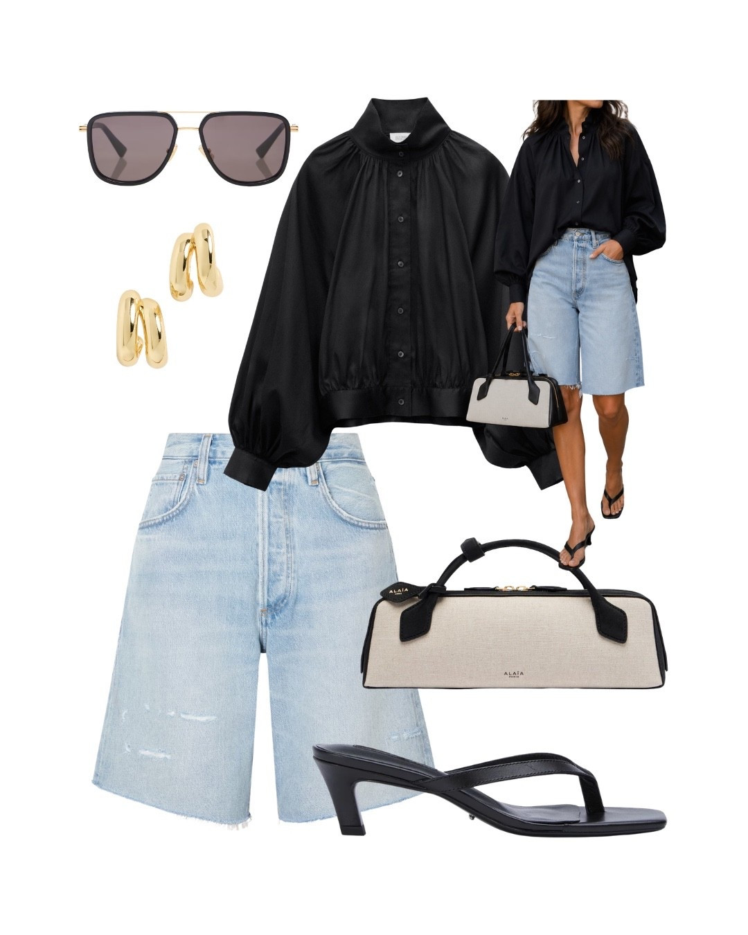 Black + denim always works. 🖤 A chic, easy look for now and into fall.

black blouse, denim shorts, transitional outfit, early fall outfit, black and denim outfit, chic casual style, elevated basics, minimalist outfit, everyday outfit, casual chic, fall fashion, denim shorts outfit, black sandals, neutral accessories, effortless style

#LTKootd #LTKOver40