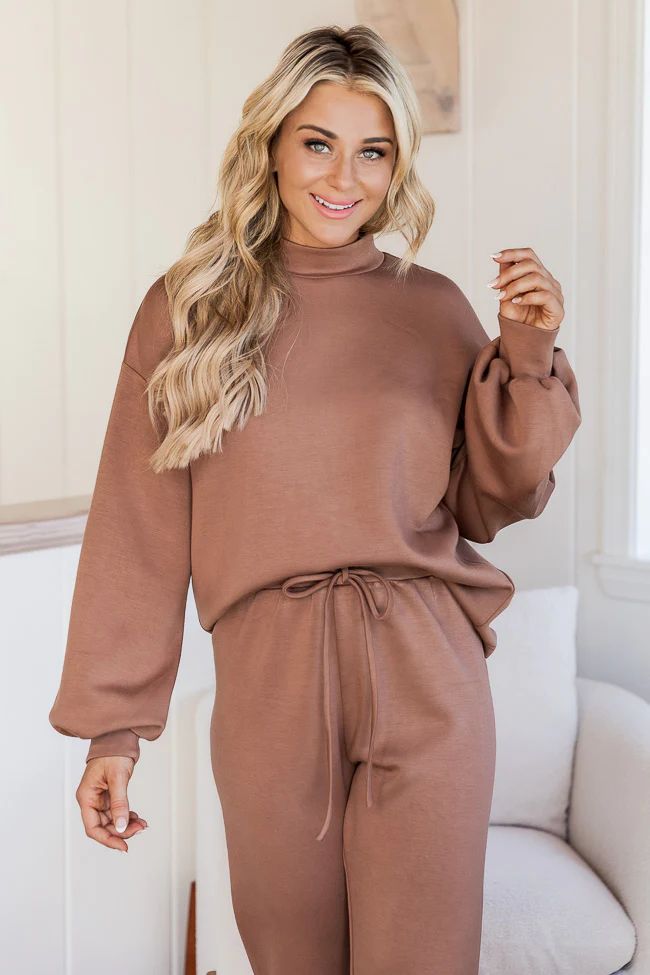 How Will I Know Brown Mock Neck Lounge Top | Pink Lily