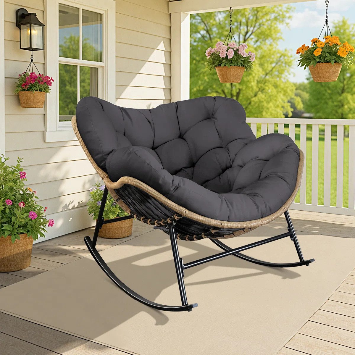 Oversized Outdoor Rocking Papasan Chair with Cushion | Wayfair North America