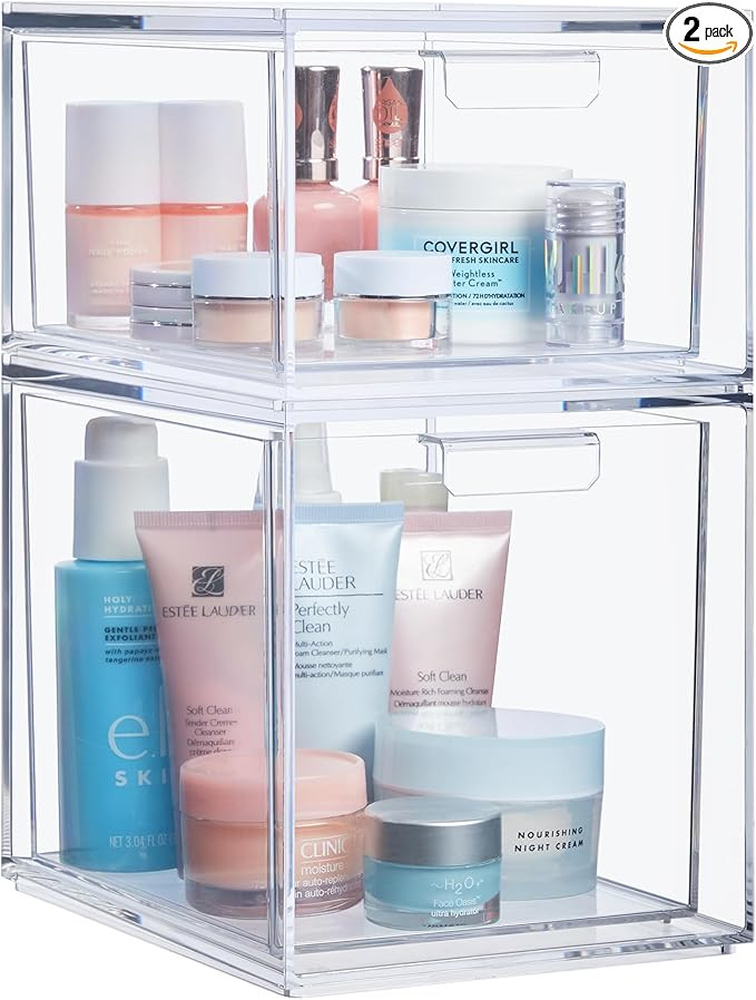 STORi Audrey Stackable Clear Bin Plastic Organizer Drawers | 2 Piece Set | Organize Cosmetics and... | Amazon (US)