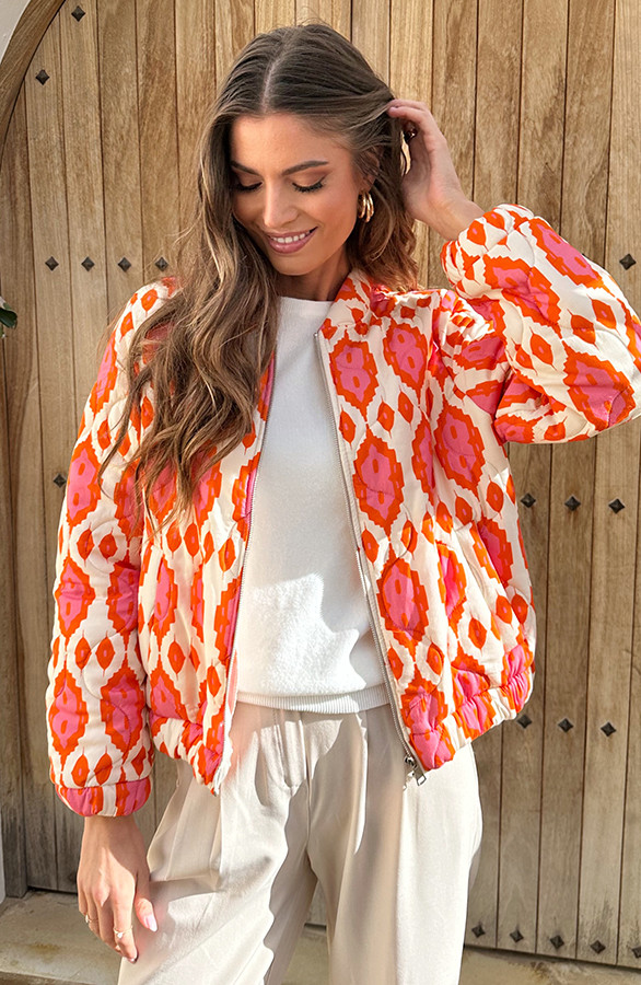 Bomber Jacket Classic Print Oranje | The Musthaves (NL)
