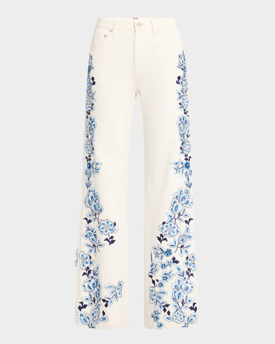 Alice + Olivia Weezy Embroidered Jeans | Neiman Marcus