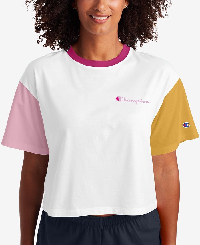 Champion Women's Cropped Colorblocked T-Shirt & Reviews - Tops - Women - Macy's | Macys (US)