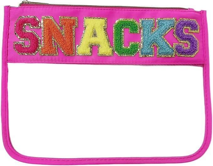 cqoogrlx Chenille Letter Bag Clear Flat Pouch Cosmetic Bag Transparent PVC and Nylon Makeup Bag f... | Amazon (US)