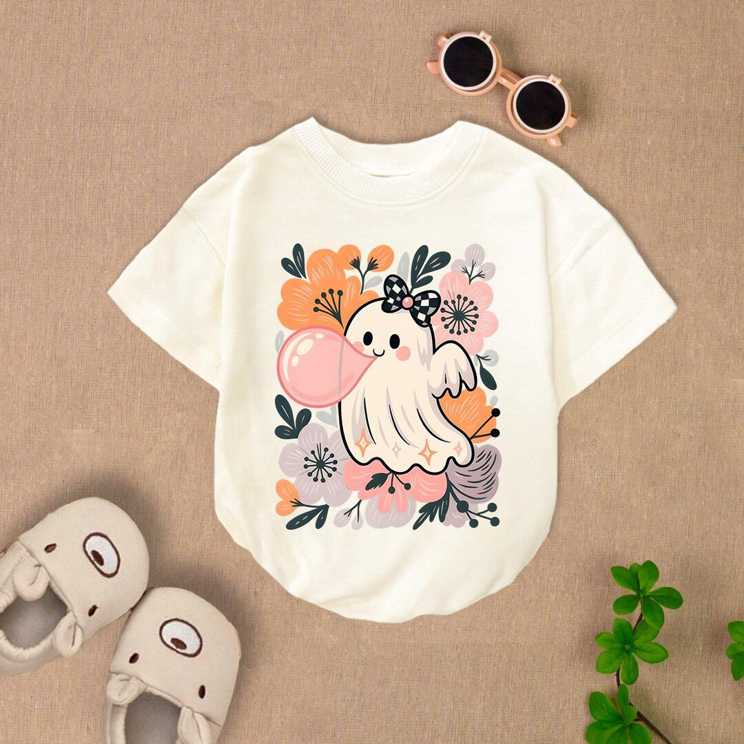 Floral Pink Ghost Halloween Baby Romper, Pastel Halloween Baby Bodysuit, Ghost Blowing Bubbler Ro... | Etsy (US)