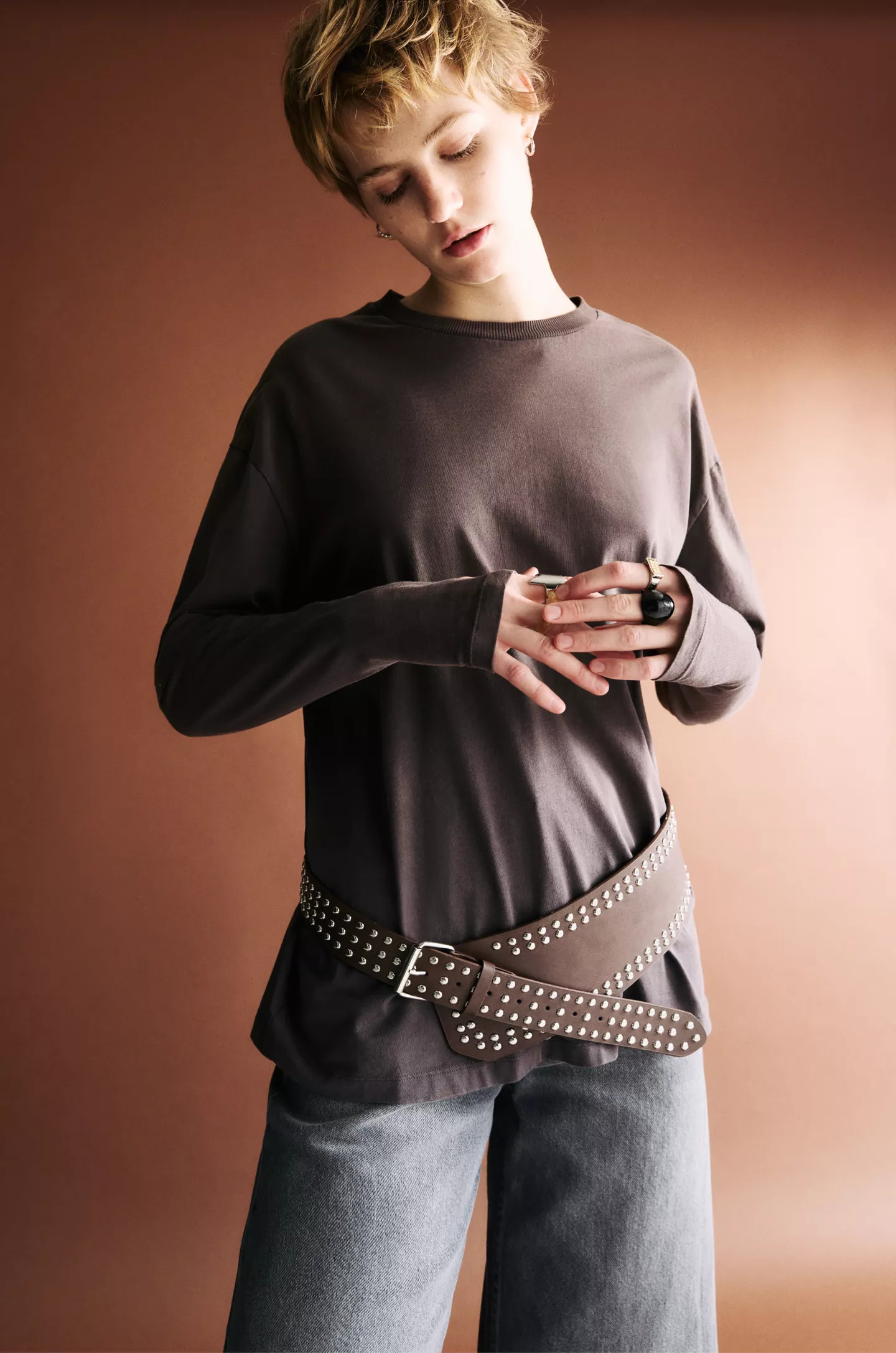 Studded faux leather belt | PULL and BEAR UK