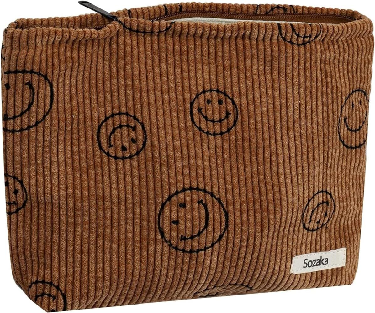 Cosmetic Bags for Women - Corduroy Cosmetic Bag Aesthetic Women Handbags Purses Smile Dots Makeup... | Amazon (US)