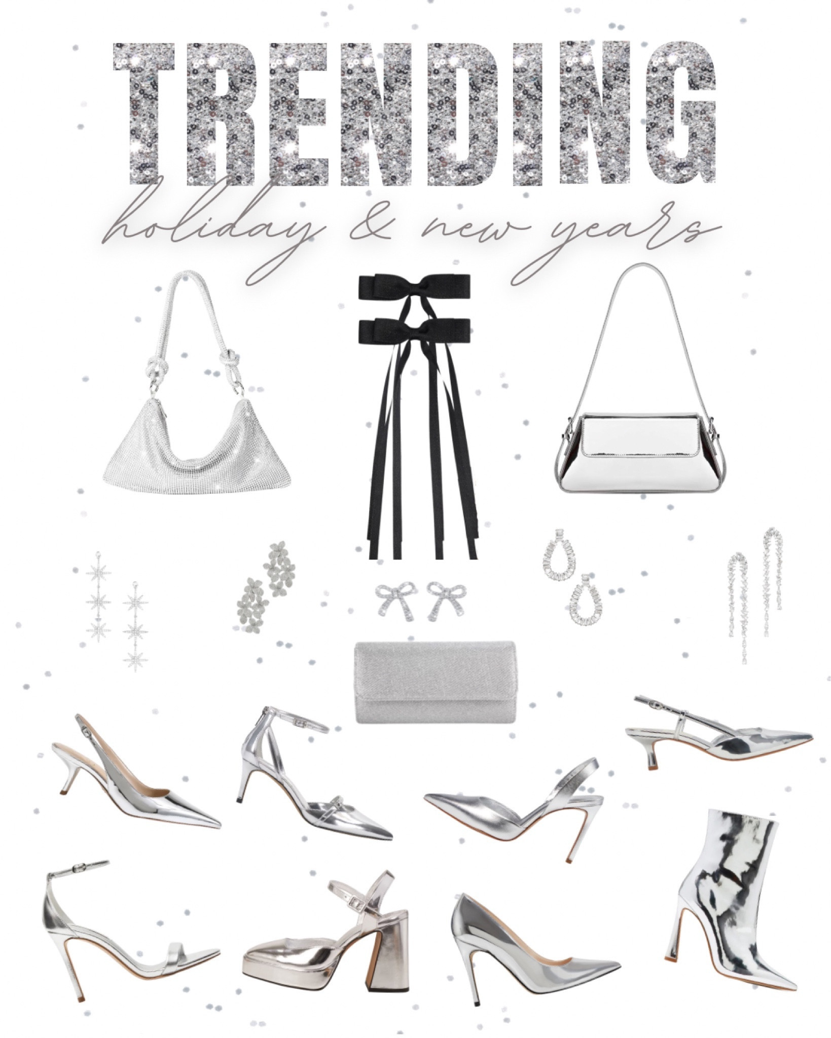 Sparkling, mirrored + muted silver all trending for Holiday + New Years. Party perfect accessories… earrings, shoes, purses + more!

#LTKHoliday #LTKstyletip #LTKparties