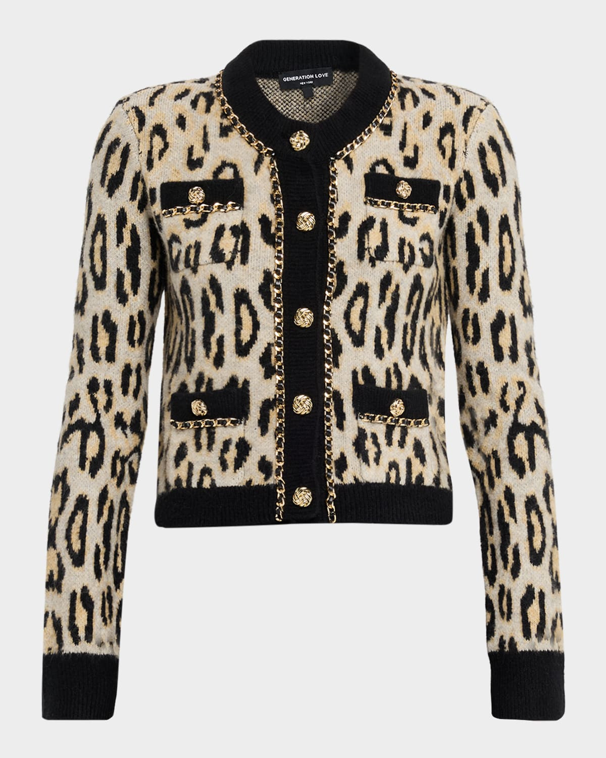 Selma Leopard Chain-Trim Cardigan | Neiman Marcus