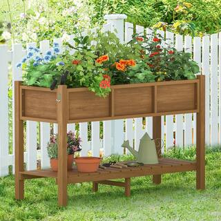 46 in. L x 17 in. W x 28 in. H Brown Plastic Wood Raised Garden Bed with Tools, Water Resistant Elevated Planter Box | The Home Depot