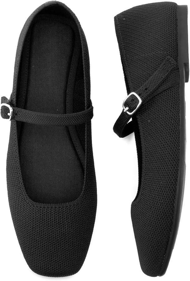 for Women Square Toe Flats Casual Ballet Flats Knit Flats Mary Jane Shoes | Amazon (US)