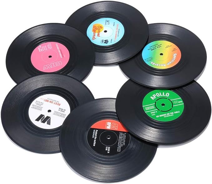 Record Coasters for Drinks, Funny, Absorbent, Novelty 6 Pieces Vinyl Disk Coasters, Effective Pro... | Amazon (US)