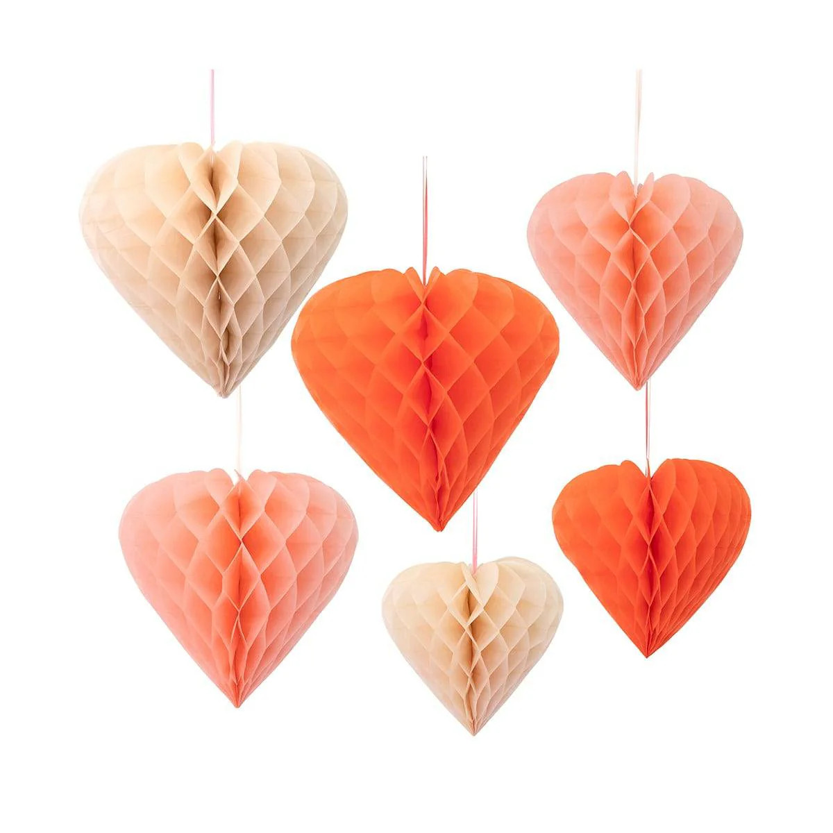 Meri Meri Valentine's Day Honeycomb Hearts Decorations 6pk. | Pretty Day