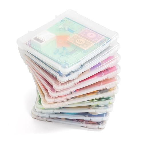 IRIS USA Board Game Storage Craft Organizer Box with Snap-Tight Latch Lid, 10-Pack Portable Plastic Case Bin for Puzzles, Magazines, Hobbies, Art Supplies, Fits 8.5" x 11" & A4 Papers, Slim, Clear | Amazon (US)