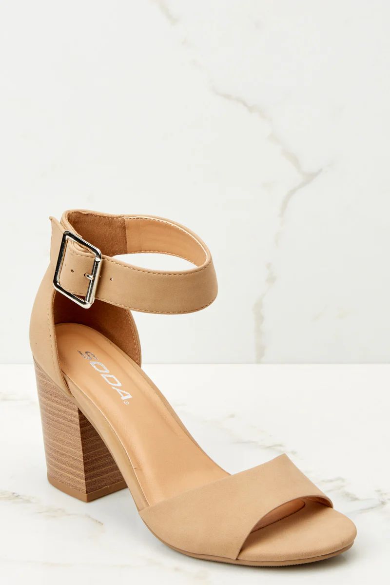 Make The Stand Nude Ankle Strap Heels | Red Dress 